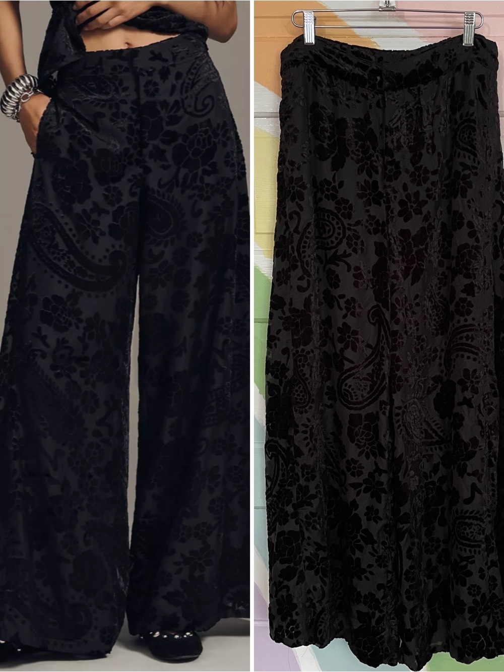 NWT Anthropologie Black Velvet Burnout Floral Paisley Wide Leg Pants Sz 8 🧡🎀